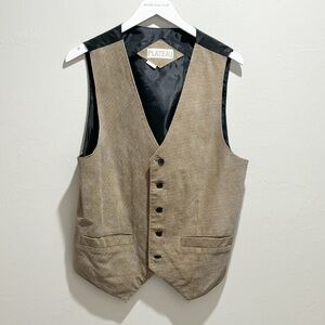 Vintage PLATEAU Men’s Brown Black Houndstooth Print Suede Leather Vest Size M